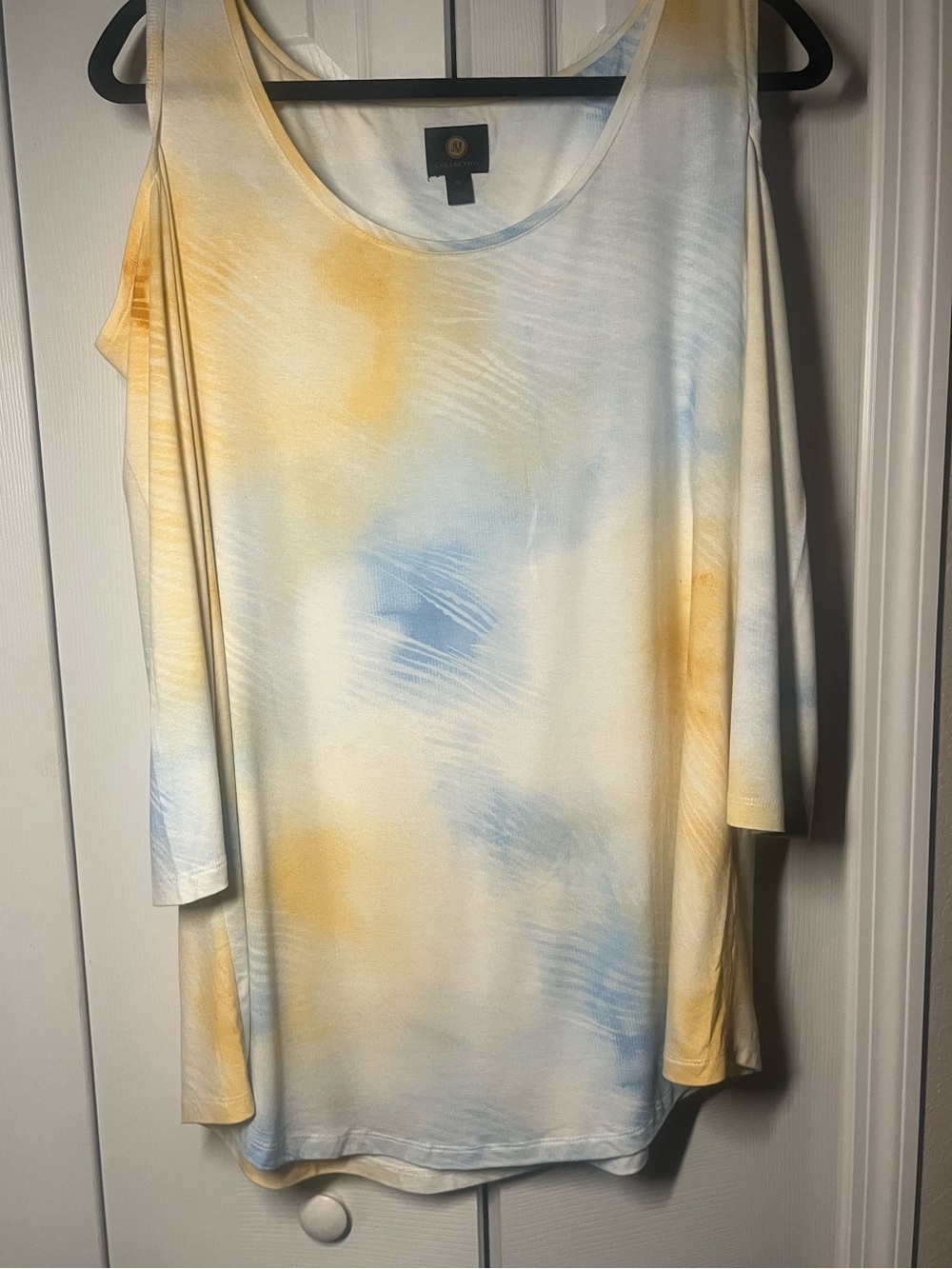 JM collection women’s flowy tye dye pattern open shoulder blouse size XL